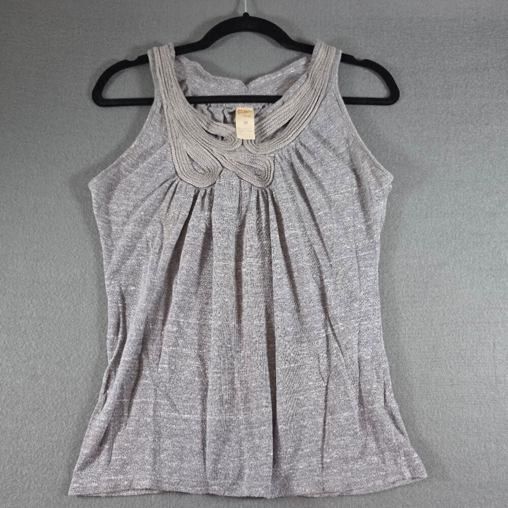 Free People Gray Embroidered Corded Trim Knit Tank Top Sleeveless Medium M